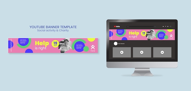 Modello di banner di Youtube per beneficenza e filantropia