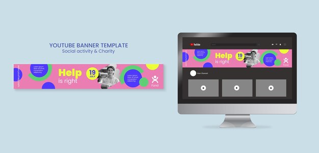 Modello di banner di Youtube per beneficenza e filantropia