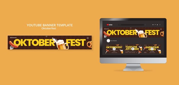 Modello di banner di Youtube per la celebrazione del festival della birra dell'oktoberfest
