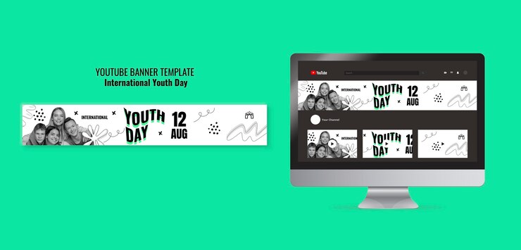 PSD gratuito modello di banner di youtube per la celebrazione della giornata internazionale della gioventù