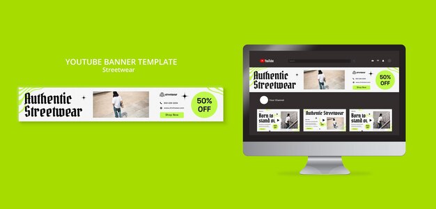 Modello di banner di Youtube per lo shopping di moda streetwear