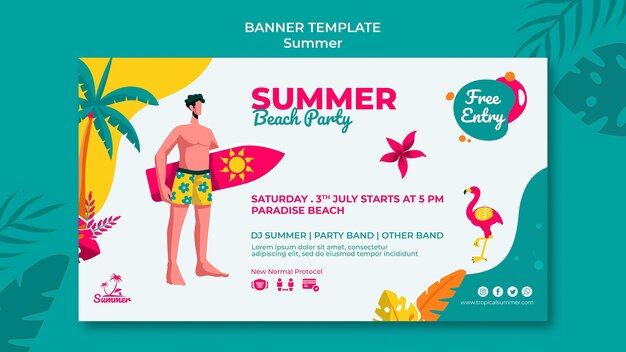 Modello di banner festa estiva tropicale