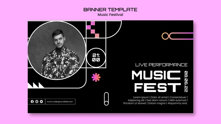 PSD gratuito modello di banner festival musicale design piatto