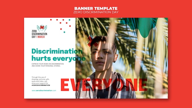 Modello di banner giorno di discriminazione zero con foto