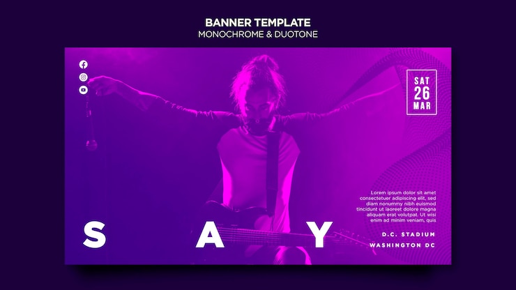 PSD gratuito modello di banner in due tonalità con musicisti in concerto