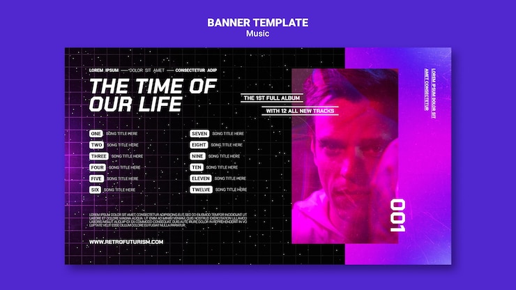 PSD gratuito modello di banner musicale futuristico