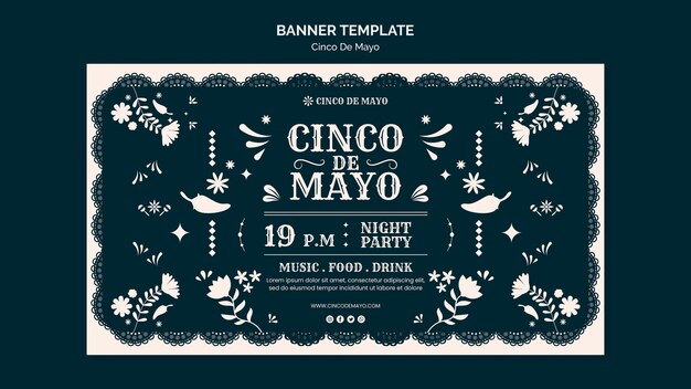 Modello di banner orizzontale celebrazione Cinco de mayo