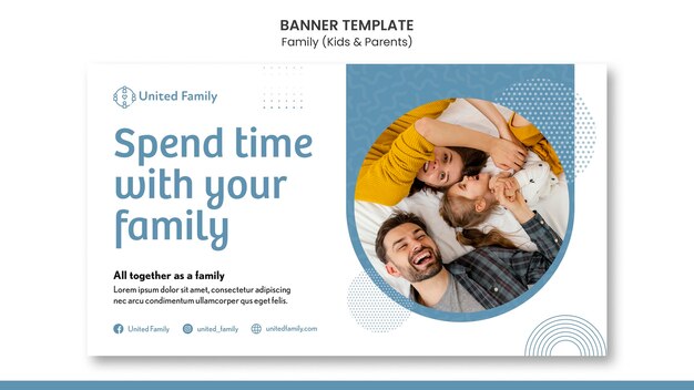 Modello di banner orizzontale con famiglia e bambini