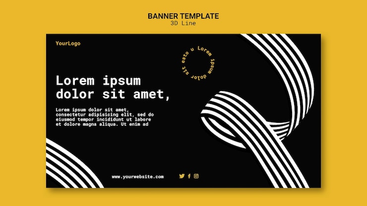 PSD gratuito modello di banner orizzontale con linee tridimensionali