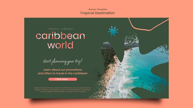 Modello di banner orizzontale con stile di viaggio e vegetazione