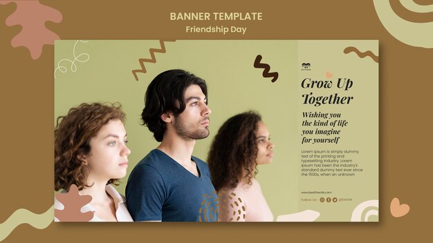 Modello di banner orizzontale del giorno dell'amicizia con forme e foglie astratte