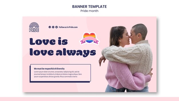 Modello di banner orizzontale del mese di orgoglio con persona lgbt