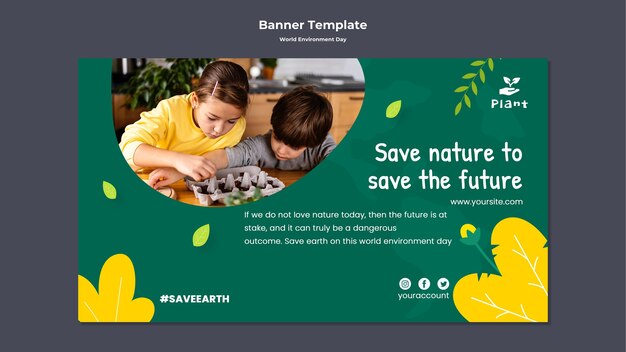 Modello di banner orizzontale della giornata mondiale dell'ambiente