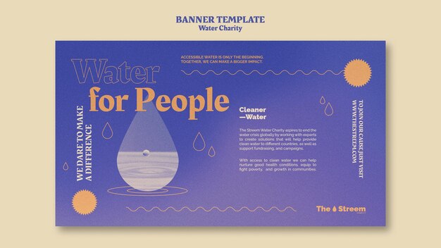 Modello di banner orizzontale di beneficenza per l'acqua