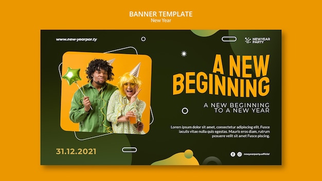 Modello di banner orizzontale di buon anno nuovo