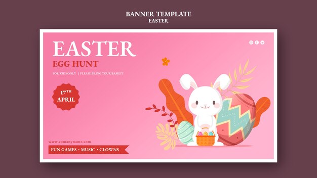 Modello di banner orizzontale di caccia alle uova di Pasqua
