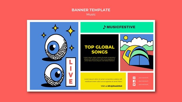 Modello di banner orizzontale di musica fest