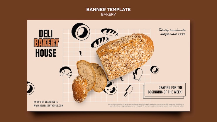PSD gratuito modello di banner orizzontale di panetteria