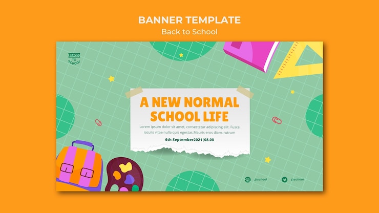 PSD gratuito modello di banner orizzontale di ritorno a scuola