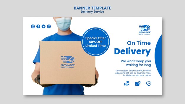 Modello di banner orizzontale di servizio di consegna