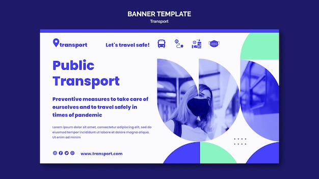 Modello di banner orizzontale di trasporto pubblico sicuro