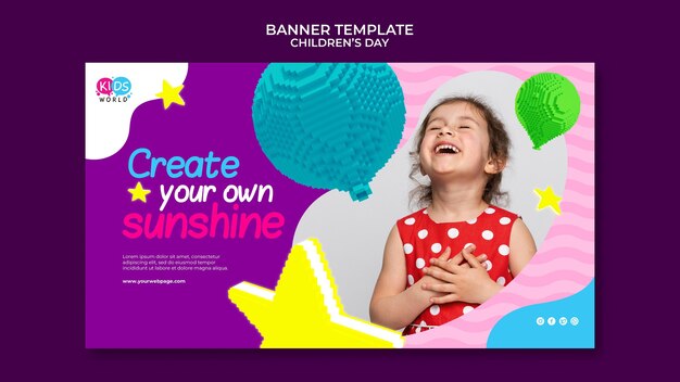 Modello di banner orizzontale divertente e colorato per la giornata dei bambini