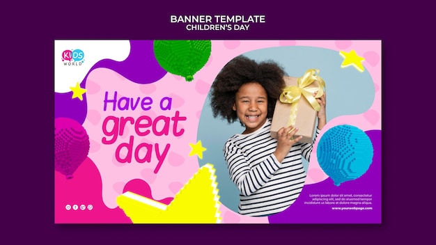 Modello di banner orizzontale divertente e colorato per la giornata dei bambini