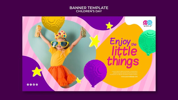 Modello di banner orizzontale divertente e colorato per la giornata dei bambini