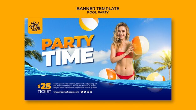 Modello di banner orizzontale festa in piscina estiva