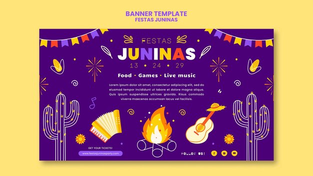 Modello di banner orizzontale Festas juninas