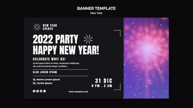 Modello di banner orizzontale festivo per la festa di capodanno