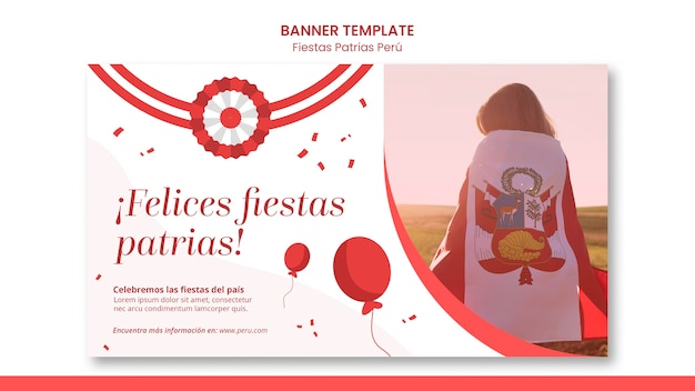 Modello di banner orizzontale Fiestas patrias con design di palloncini