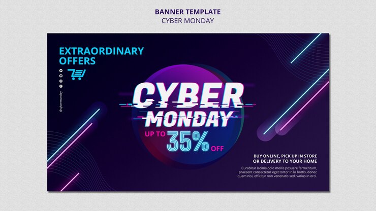 PSD gratuito modello di banner orizzontale futuristico cyber lunedì