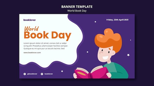 Modello di banner orizzontale giornata mondiale del libro