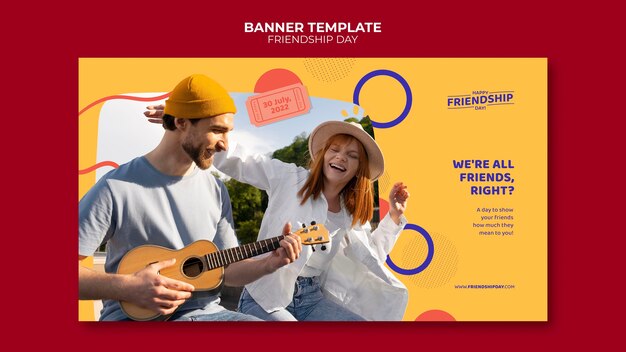 Modello di banner orizzontale giorno dell'amicizia con design a cerchi