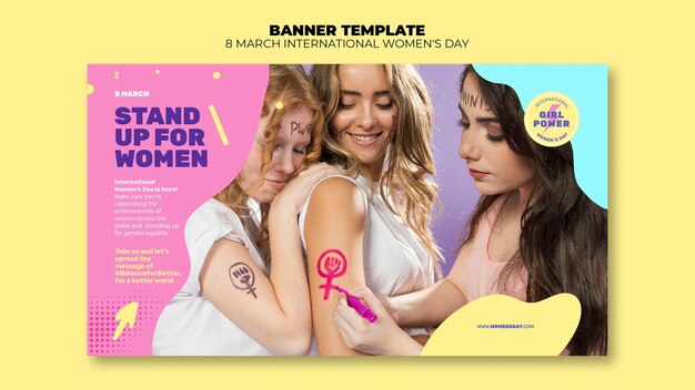 Modello di banner orizzontale giorno delle belle donne con foto