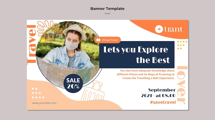 PSD gratuito modello di banner orizzontale in viaggio