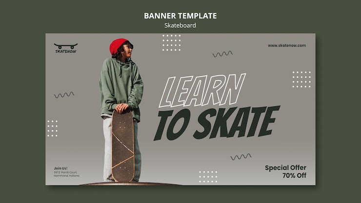 PSD gratuito modello di banner orizzontale lezione di skateboard