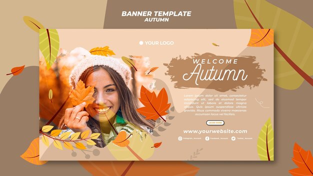 Modello di banner orizzontale per accogliere la stagione autunnale