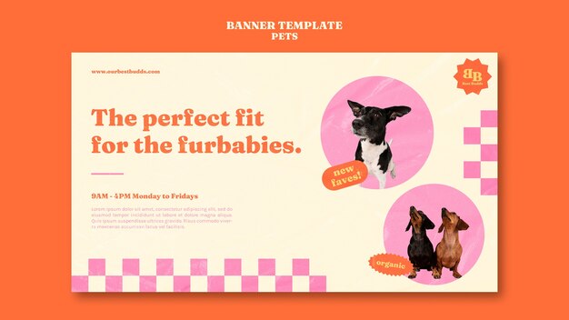 Modello di banner orizzontale per animali domestici organici con cane carino