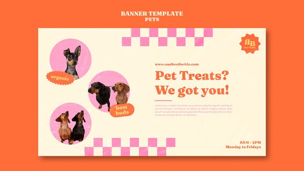 Modello di banner orizzontale per animali domestici organici con cane carino