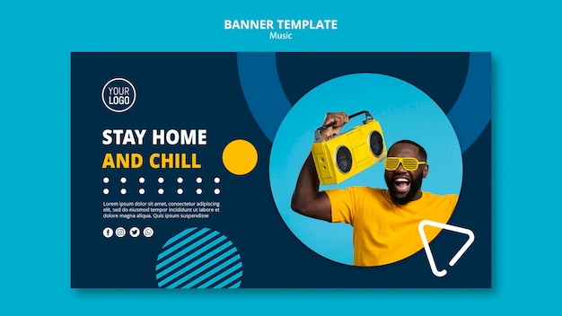 Modello di banner orizzontale per ascoltare musica durante la quarantena
