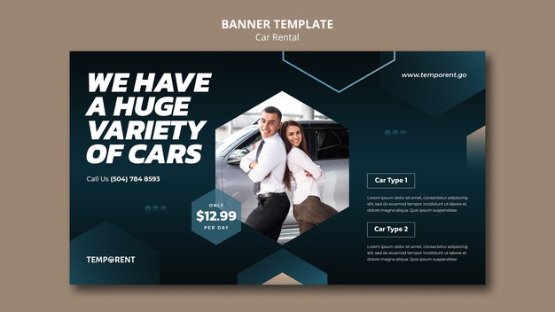 Modello di banner orizzontale per autonoleggio con forme esagonali