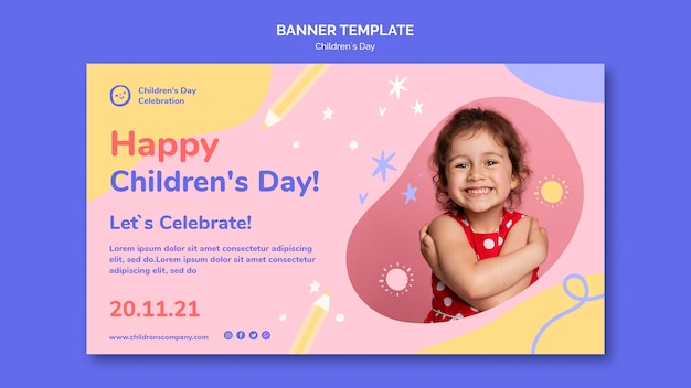 Modello di banner orizzontale per bambini con dettagli colorati