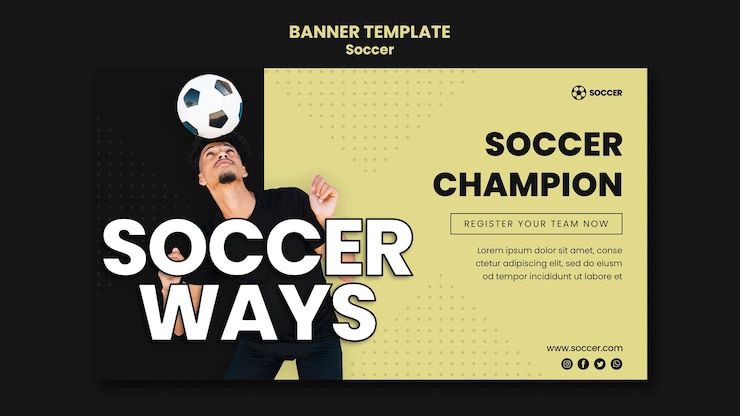 PSD gratuito modello di banner orizzontale per calcio con giocatore maschio