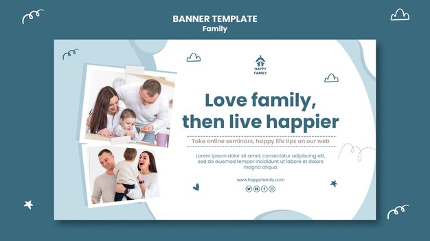 Modello di banner orizzontale per famiglia con genitori e neonato