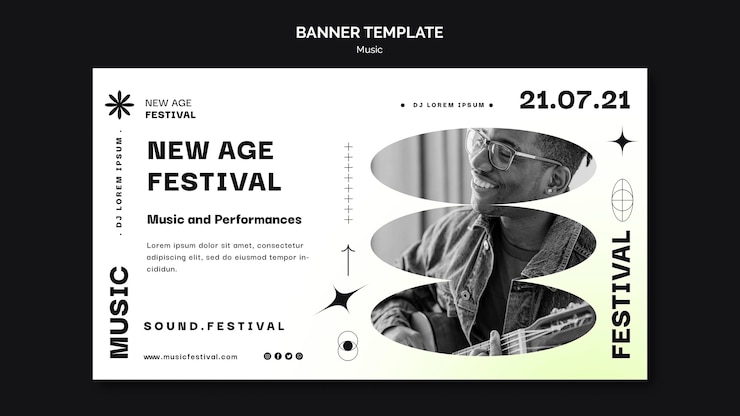 PSD gratuito modello di banner orizzontale per festival di musica new age
