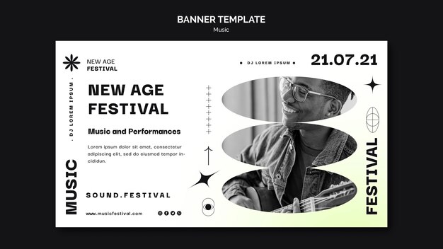 Modello di banner orizzontale per festival di musica new age