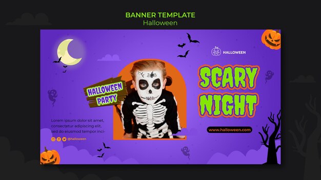 Modello di banner orizzontale per halloween con bambino in costume