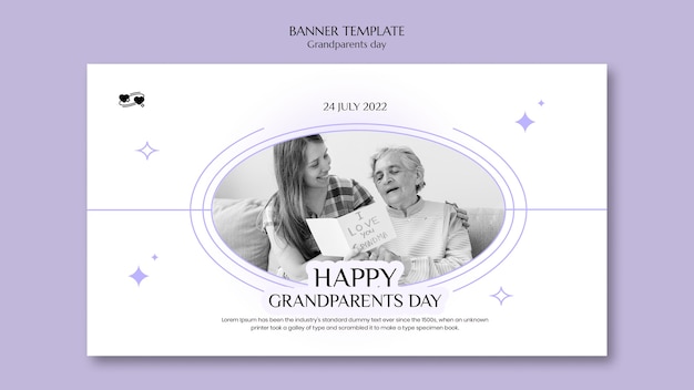 Modello di banner orizzontale per il giorno dei nonni con design a cuori